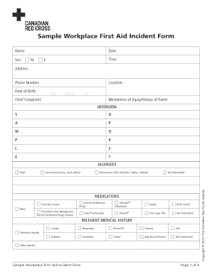Workplace First Aid Incident Form