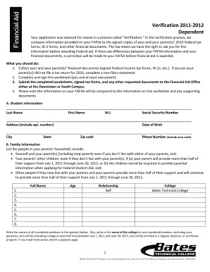 FAFSA Verification Worksheet