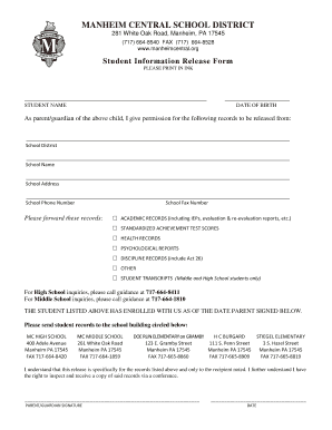 Student Information Release Form