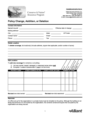 Property Insurance Policy Change Form