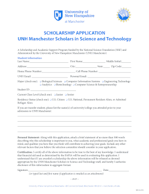 SCHOLARSHIP APPLICATION UNH Manchester Scholars in Science - manchester unh