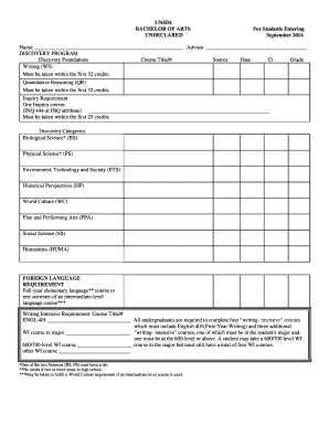 UNH Bachelor of Arts Degree Plan