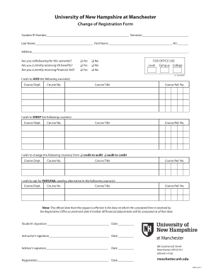 University of New Hampshire Change of Registration Form