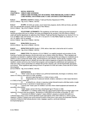 CHILD CARE CENTERS, OUT OF SCHOOL TIME PROGRAMS, FAMILY CHILD