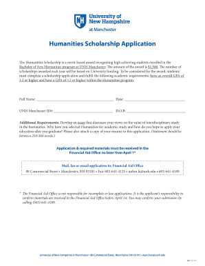 Humanities Scholarship Application - manchester unh