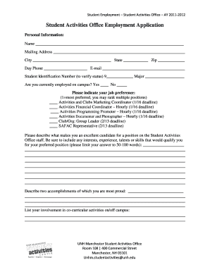 Student Activities Office Employment Application