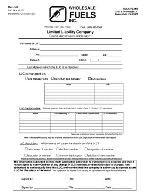 LLC Credit Application Addendum