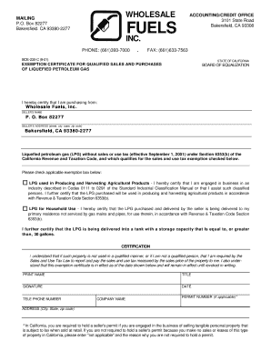 California LPG Exemption Certificate