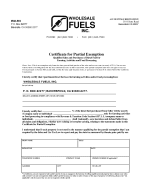 Certificate for Partial Exemption