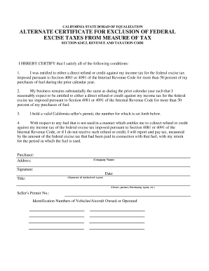 California Excise Tax Exclusion Certificate