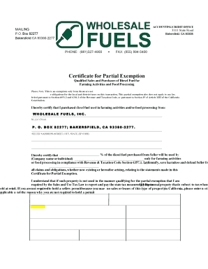 Certificate for Partial Exemption
