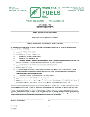 Dyed Diesel Fuel Exemption Certificate