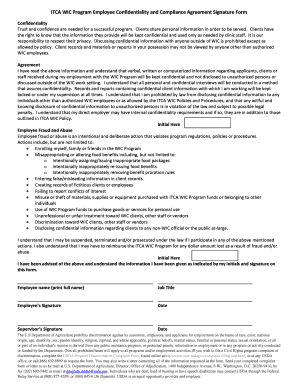 WIC Employee Confidentiality and Compliance Agreement