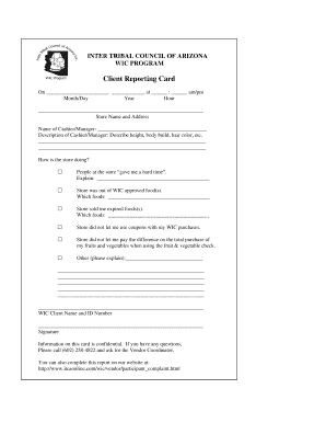 WIC Client Reporting Card