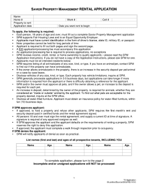 Savior Property Management Rental Application