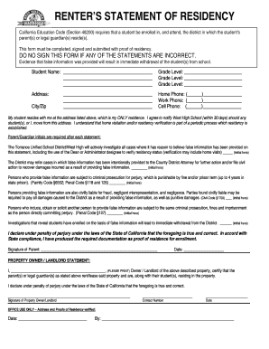 California Student Residency Verification Form