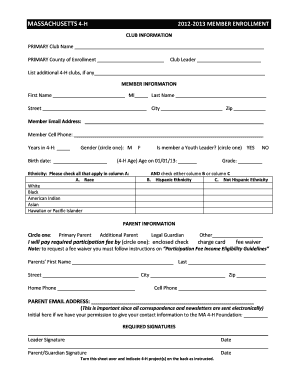 Massachusetts 4-H Member Enrollment Form