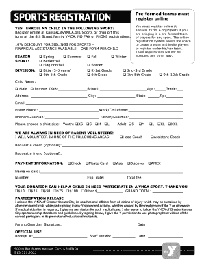 YMCA Sports Registration Form