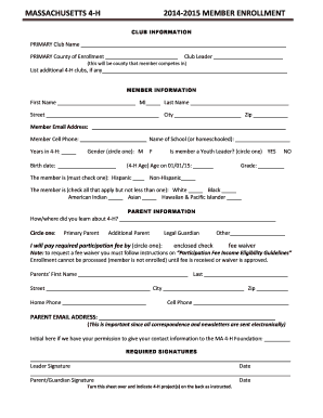 Massachusetts 4-H Member Enrollment Form