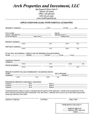 Application for Lease with Parental Guarantee