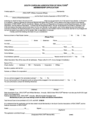 South Carolina Realtor Membership Application