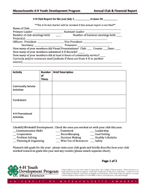 Massachusetts 4-H Club Annual Report