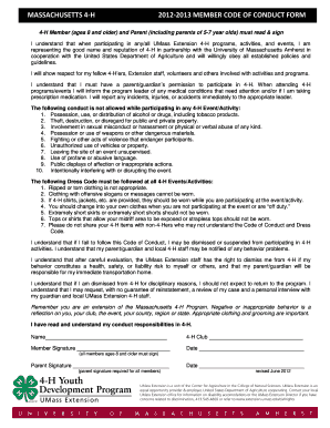 Massachusetts 4-H Member Code of Conduct Form