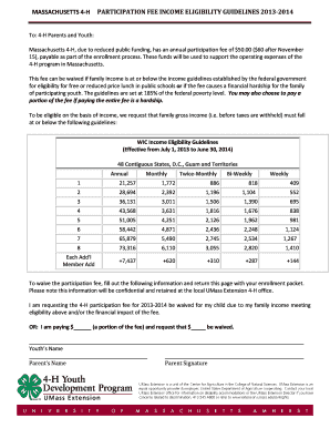 Massachusetts 4-H Participation Fee Waiver Form