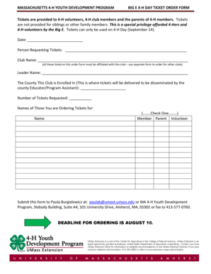 Massachusetts 4-H Big E Day Ticket Order Form