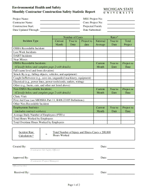 Monthly Contractor Construction Safety Statistic Report