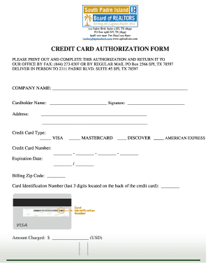 Credit Card Authorization Form