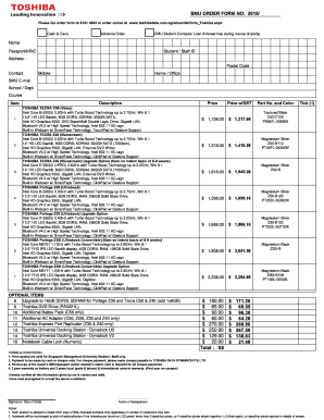 SMU Order Form for Toshiba Laptops