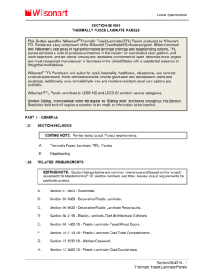Thermally Fused Laminate Panel Specification