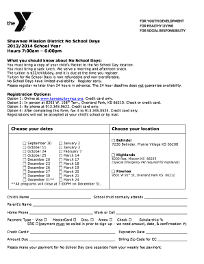 Shawnee Mission No School Day Registration Form