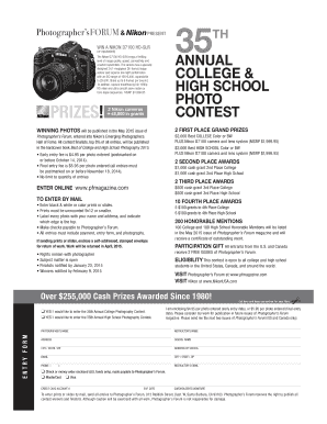 35th Annual College and High School Photography Contest Entry Form