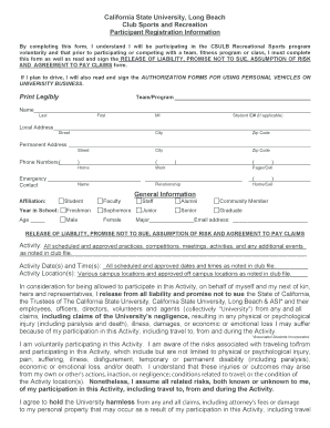 CSULB Club Sports Participation Waiver