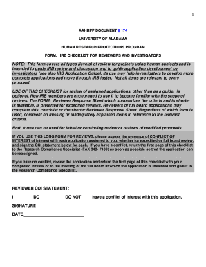IRB Checklist for Reviewers and Investigators