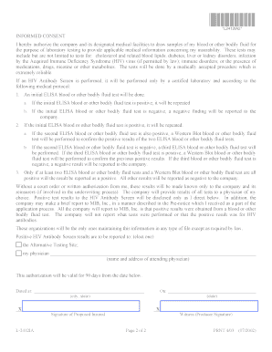 HIV Antibody Test Information Form for Insurance Applicant