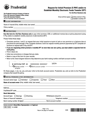 Prudential Life Insurance E-Pay and EFT Form