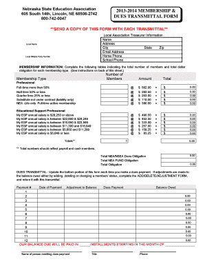 Nebraska State Education Association Membership Dues Transmittal Form