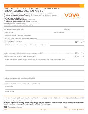 Foreign Residence Questionnaire for Life Insurance