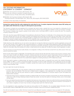 HIV Testing Information Statement & Consent - Vermont