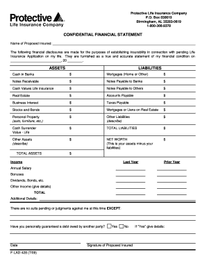 Confidential Financial Statement for Life Insurance