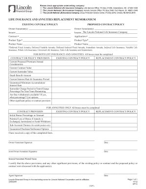 Life Insurance and Annuities Replacement Memorandum