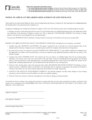 Notice to Applicant Regarding Replacement of Life Insurance