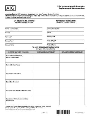 Life Insurance and Annuities Replacement Memorandum
