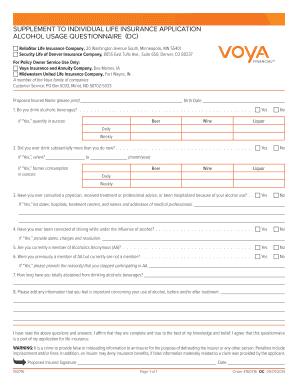 Alcohol Usage Questionnaire for Life Insurance