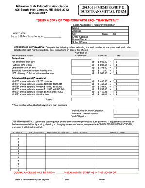Nebraska State Education Association Membership Dues Transmittal Form