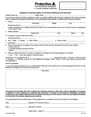 Request to Exercise Option to Purchase Additional Life Insurance