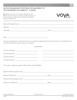 Notice Regarding Proposed Replacement of Life Insurance or Annuity - Illinois